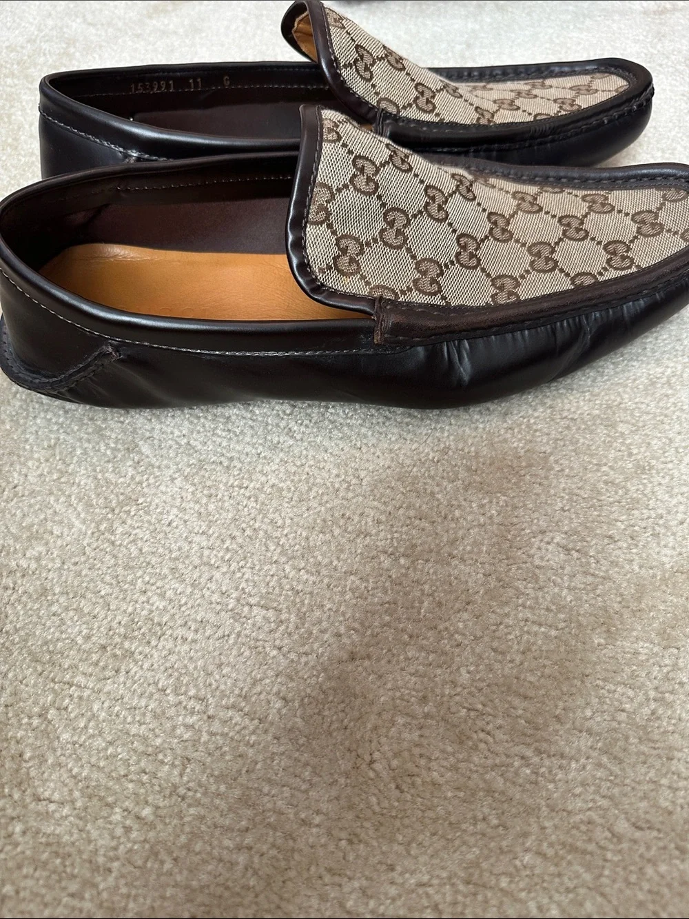 Gucci Brown GG Monogram Leather Trim Slip-On Loafers